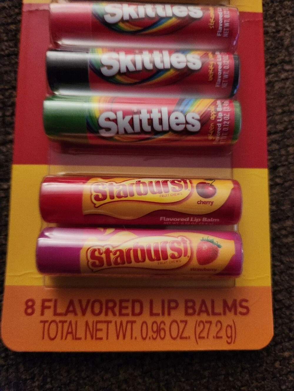 Candy Flavored Chapsticks Set Of 8 Lip Balms M&Ms Skittles Starburst
